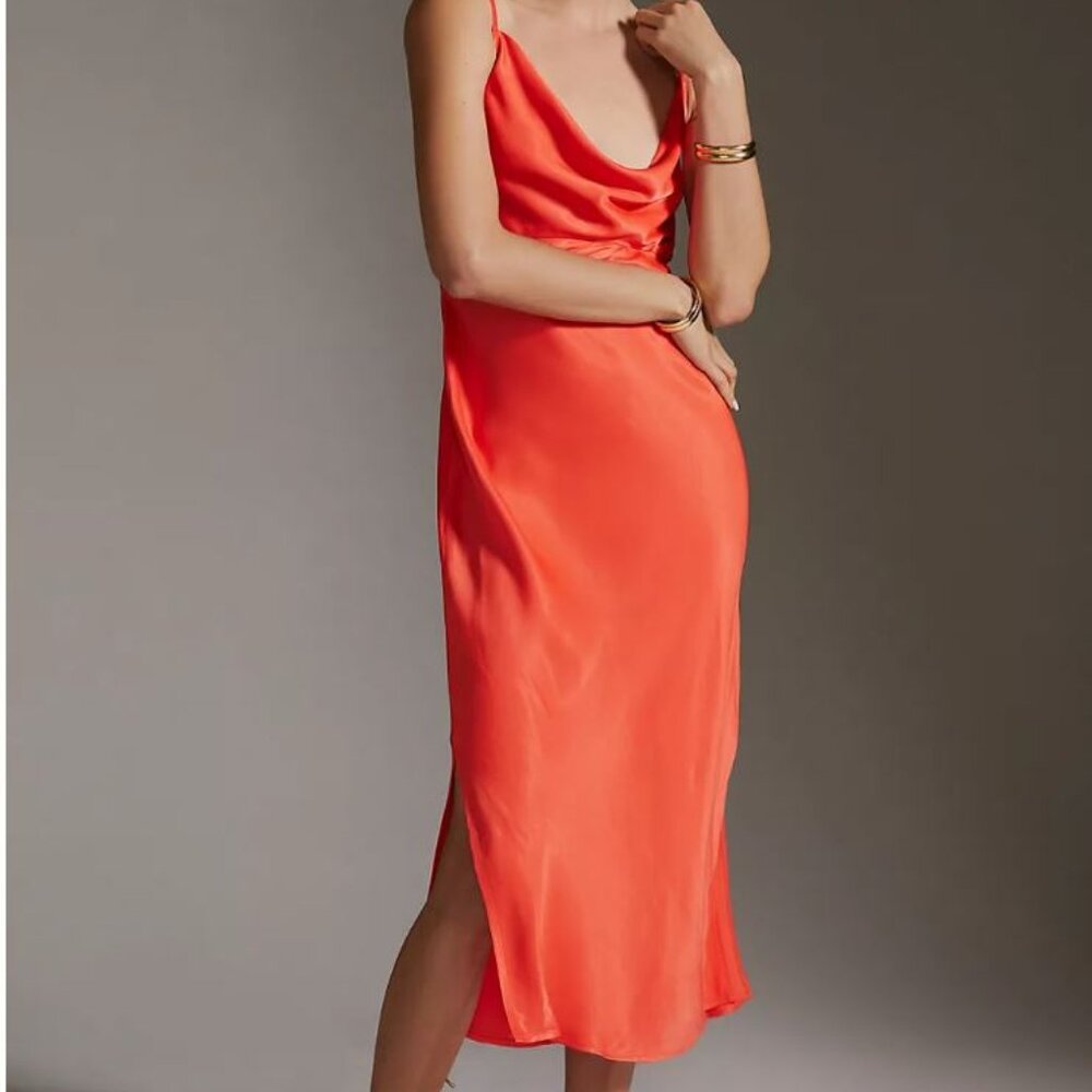 Anthropologie Orange Elyse Slip Dress